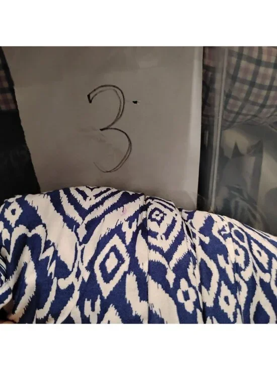 Beachlunchlounge S Dress Blue & White 3/4 Sleeve High Low Above the Knee Viscose - Picture 9 of 9